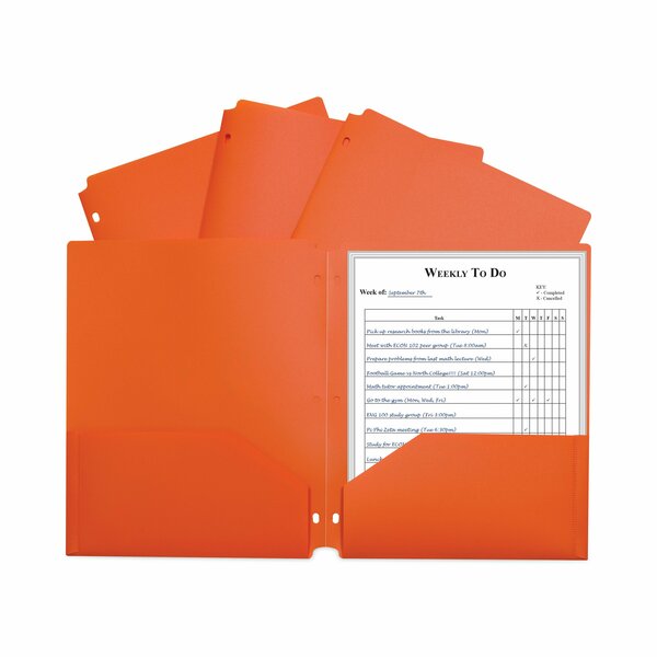 C-Line Products Two-Pocket Heavyweight Poly Portfolio Folder, 3-Hole Punch, 11 x 8.5, Orange, 25PK 33932